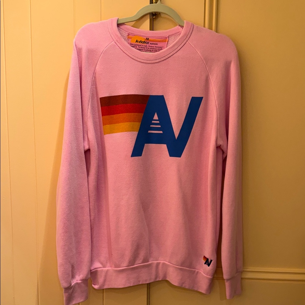 Pink Crewneck Aviator Nation Sweatshirt with Colorful AV Logo